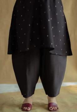 Nida Black Ajrakh Chanderi Silk A Line Kurta with Hand Embroidery