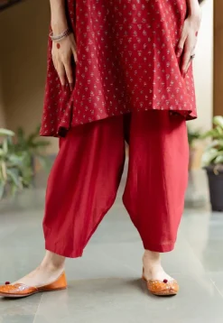 Nida Madder Ajrakh Chanderi Silk A Line Kurta with Hand Embroidery