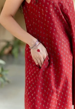 Nida Madder Ajrakh Chanderi Silk A Line Kurta with Hand Embroidery