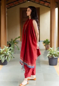 Nida Madder Ajrakh Chanderi Silk A Line Kurta with Hand Embroidery