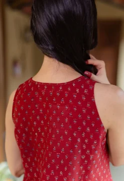 Nida Madder Ajrakh Chanderi Silk A Line Kurta with Hand Embroidery