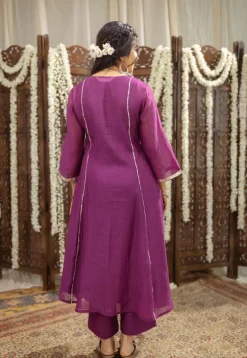 Nitara Purple Kali Chanderi Silk Gota Patti Kurta Set (Set of 3)