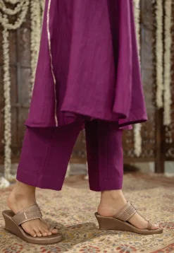 Nitara Purple Kali Chanderi Silk Gota Patti Kurta Set (Set of 3)