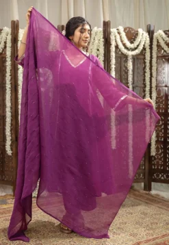 Nitara Purple Kali Chanderi Silk Gota Patti Kurta Set (Set of 3)
