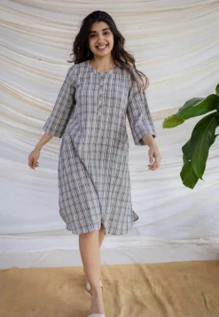 Nura Off White Handwoven Kala Cotton Straight Dress