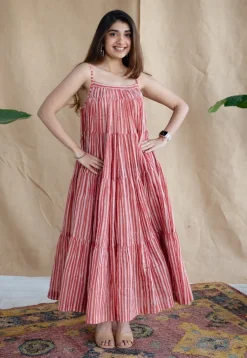 Nyara Red Batik MulMul Cotton A Line Dress