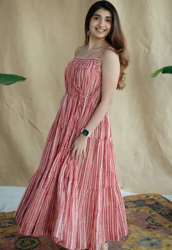 Nyara Red Batik MulMul Cotton A Line Dress