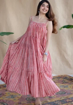 Nyara Red Batik MulMul Cotton A Line Dress