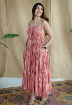 Nyara Red Batik MulMul Cotton A Line Dress