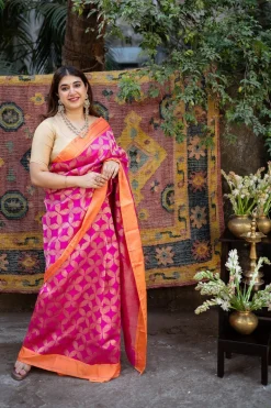 Pink Chanderi Pattu Full Jaal Work Saree