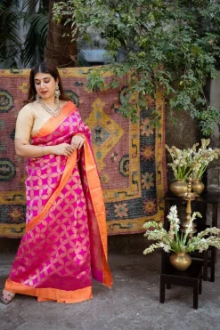 Pink Chanderi Pattu Full Jaal Work Saree
