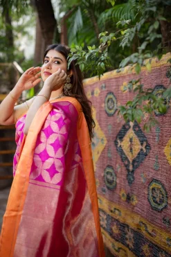 Pink Chanderi Pattu Full Jaal Work Saree