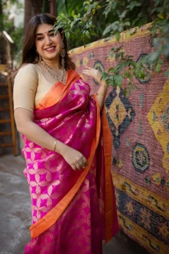 Pink Chanderi Pattu Full Jaal Work Saree