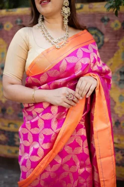 Pink Chanderi Pattu Full Jaal Work Saree