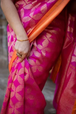 Pink Chanderi Pattu Full Jaal Work Saree