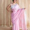 Pink Linen Silver Zari Border Saree with Mukaish Detailing