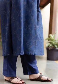 Prita Dark Indigo Solid Chanderi Silk Narrow Pant