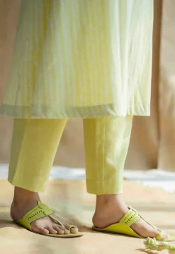 Prita Lime Green Solid Slub Cotton Narrow Pant