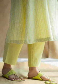 Prita Lime Green Solid Slub Cotton Narrow Pant