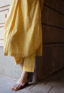 Prita Mustard Hand Block Print Slub Cotton Narrow Pant