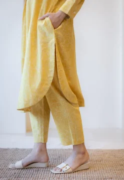 Prita Mustard Hand Block Print Slub Cotton Narrow Pant
