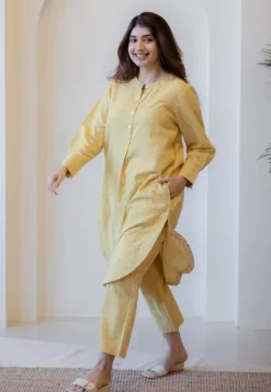 Prita Mustard Hand Block Print Slub Cotton Narrow Pant
