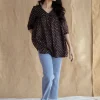 Purvi Black Ajrakh MulMul Cotton A Line Short Top