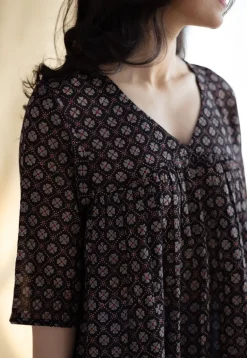 Purvi Black Ajrakh MulMul Cotton A Line Short Top