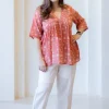 Purvi Coral Batik MulMul Cotton A Line Short Top