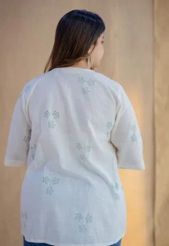 Purvi White Dabu Slub Cotton A Line Short Top