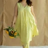 Raahi Lime Green Hand Block Print Slub Cotton A Line Kurta