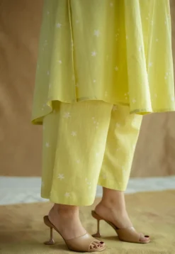 Raahi Lime Green Hand Block Print Slub Cotton A Line Kurta