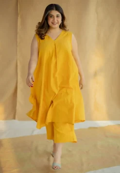 Raahi Mustard Solid Kala Cotton A Line Kurta