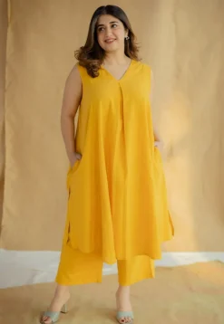 Raahi Mustard Solid Kala Cotton A Line Kurta