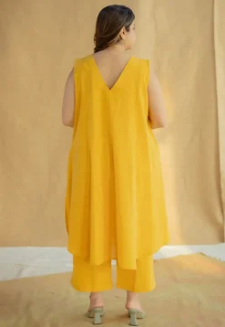 Raahi Mustard Solid Kala Cotton A Line Kurta