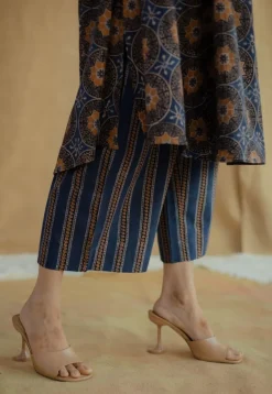 Raahi Navy Blue Ajrakh Cotton A Line Kurta