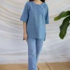 Rahie Blue Solid Organic Cotton Short Top
