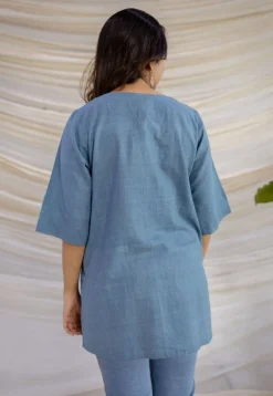 Rahie Blue Solid Organic Cotton Short Top