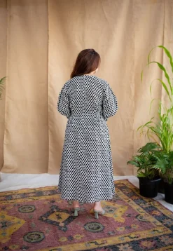Rahima Black Hand Block Print Cotton A Line Dress
