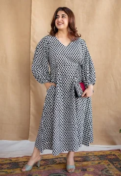 Rahima Black Hand Block Print Cotton A Line Dress