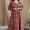 Rahima Brick Red Ajrakh Cotton A Line Dress
