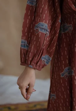 Rahima Brick Red Ajrakh Cotton A Line Dress