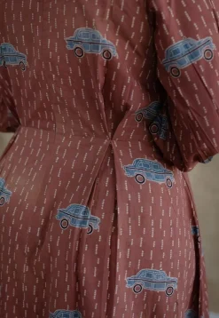 Rahima Brick Red Ajrakh Cotton A Line Dress