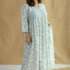 Ralia Sky Blue Hand Block Print Slub Cotton A Line Dress
