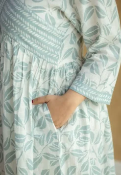 Ralia Sky Blue Hand Block Print Slub Cotton A Line Dress