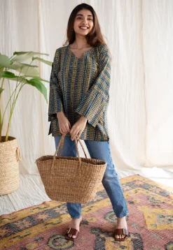 Ranim Ajrakh Cotton Hand Embroidered Top