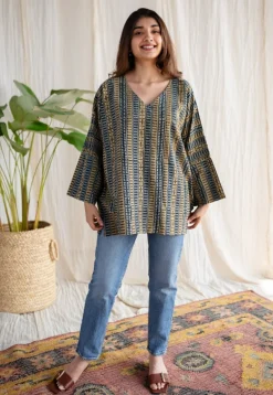 Ranim Ajrakh Cotton Hand Embroidered Top