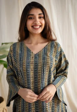 Ranim Ajrakh Cotton Hand Embroidered Top