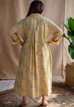 Rasia Yellow A Line Dabu Slub Cotton Jacket