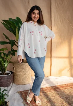 Rayia Dabu Slub Cotton Hand Embroidered Top